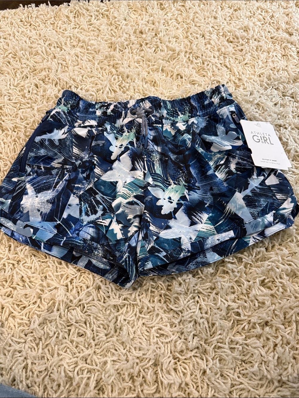 Athleta Blue Floral-Print Girls' Athletic Shorts